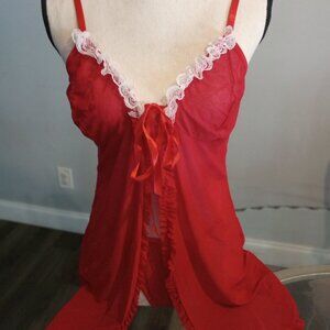 2 Piece Red Sexy Baby Doll Set with Ruffle Trim